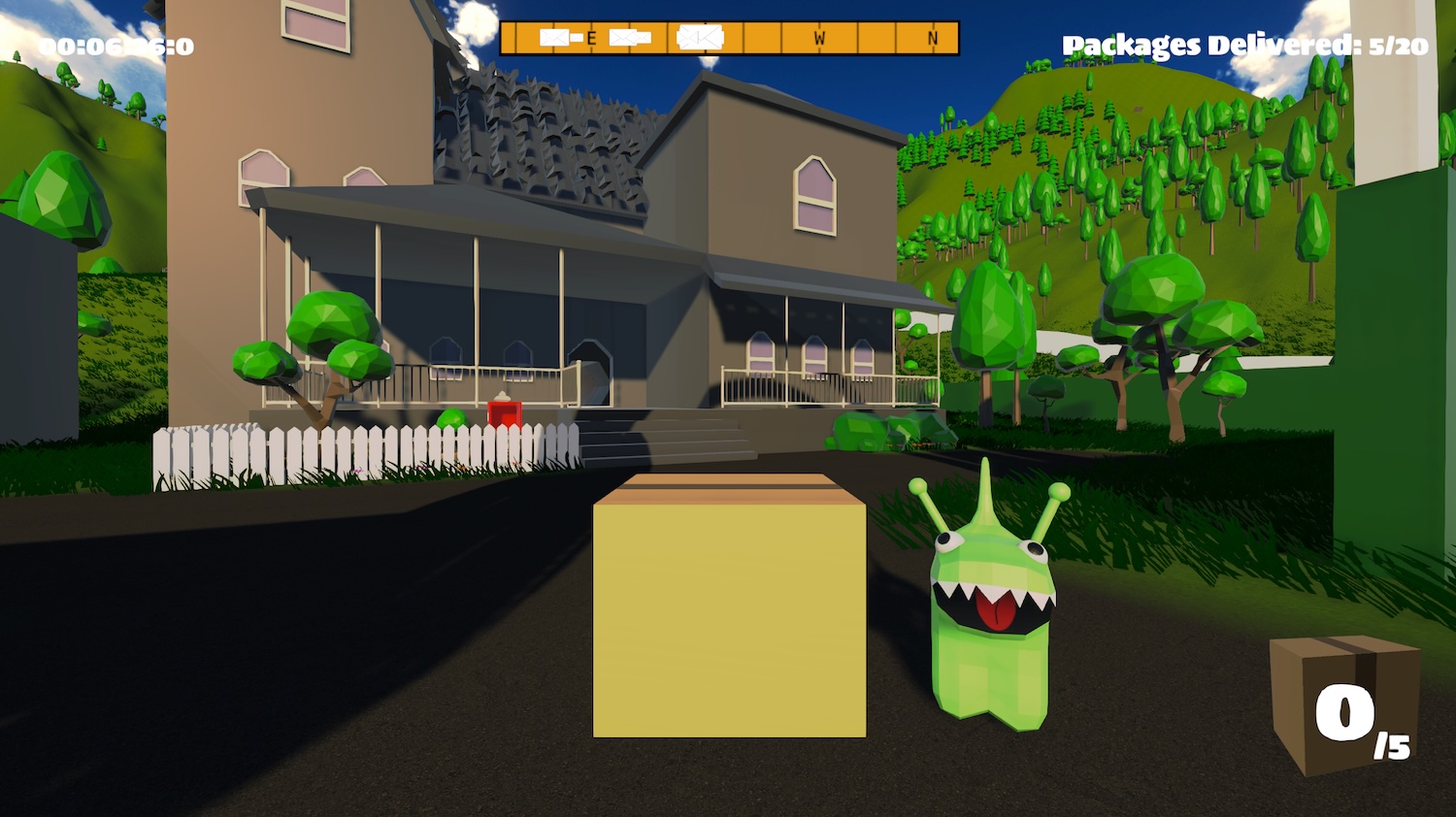 Kuva 2. One Day Delivery (H.U.P.S, 2025) on Jyväskylän yliopiston Peliprojekti-kurssilla toteutettu peliprototyyppi. https://hups.itch.io/one-day-delivery. Kuvakaappaus julkaistu tekijöiden luvalla.